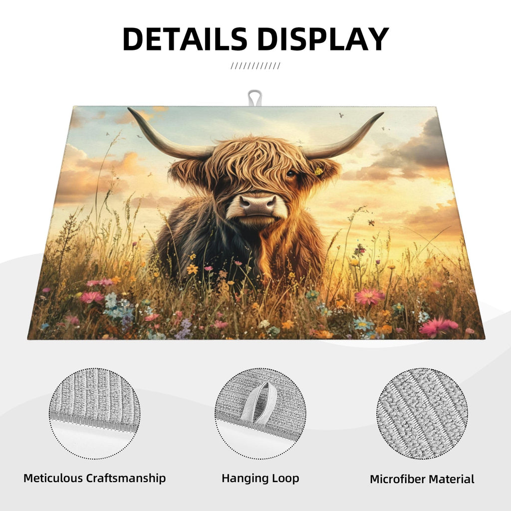 "Cow Microfiber Kitchen Dish Drying Mat, 24 x 18 Inches, Super Absorbent, Hanging Loop"