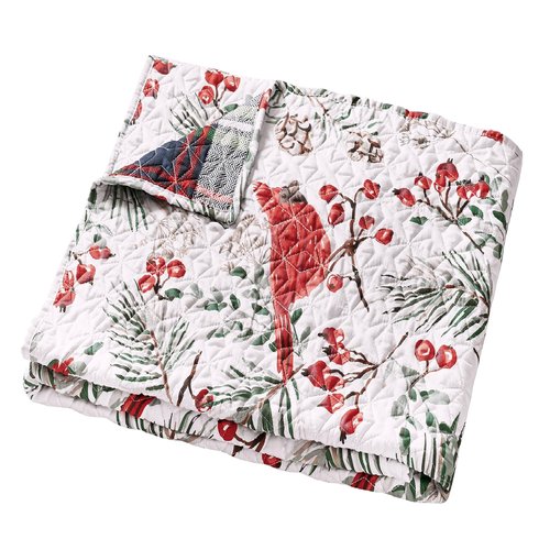 Greenland Home Cardinal Plaid Farmhouse Holiday Quilted Throw Blanket, 50 x 60 inches, Cardinal
