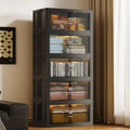 SAILUN Collapsible Storage Bins - 145 Gal/580 Qt, Stackable with Door & Lid, Ideal for Blankets & Pillows - Black 26" W x 17" D x 71" H