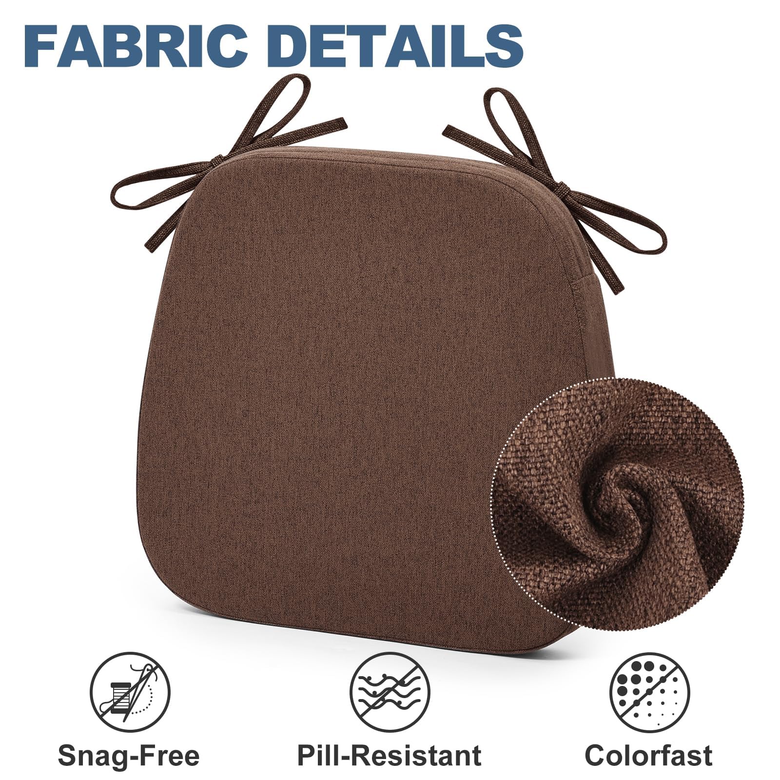 Shinnwa Dining Chair Cushions Set of 4, Non-Slip Kitchen Chair Cushions with Detachable Straps and Machine Washable Cover, 4 Pack, 17x16x2in, Brown