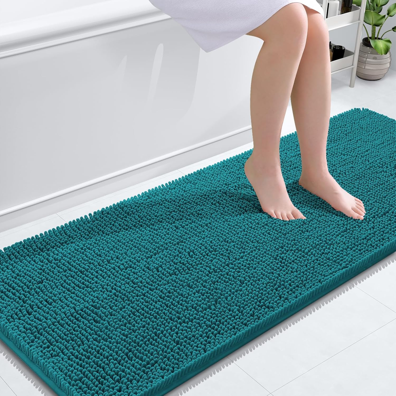 OLANLY Bathroom Runner Rugs - Soft Absorbent Chenille Bath Mats | Quick-Dry & Machine Washable - 59x24, Deep Lake
