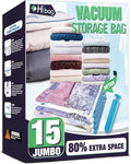 HIBAG Jumbo Vacuum Seal Bags - 15 Pack for Clothes, Comforters & Bedding Storage Solutions