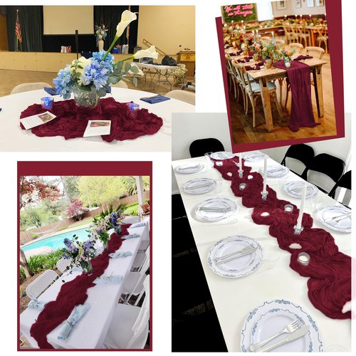 24 Pack Burgundy Table Runner 10Ft Cheesecloth Table Runner Rustic Gauze Table Runners Romantic Long Sheer Fabric Cheese Cloth Table Runners for Wedding Party Bridal Baby Shower
