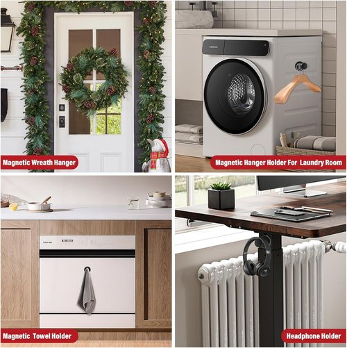 Buelkmag Magnetic Hooks - 150Lb Strong Wreath Hanger for Cruise Cabins & Classrooms | 3 Pack, Black