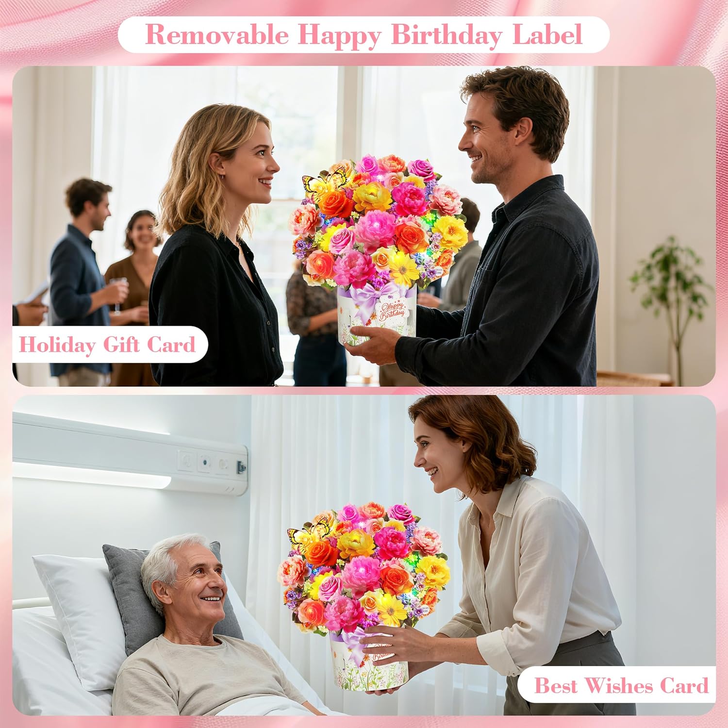 XTF2015 Birthday Cards - Musical & Light-Up Happy Birthday Card | 3D Peony & Butterfly Design