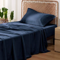 Bedsure Cooling Twin Sheets - Breathable Rayon from Bamboo, Soft & Silky, Deep Pocket Up to 16 Inches, Navy
