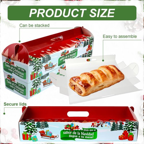 Cholemy 50 Pcs Christmas Ham Bread Boxes Containers 18" x 4.75" x 3" Paperboard Baking Bakery Box Bags for Homemade Bread Holiday Packaging Gift Giving with Handle (Non Window)