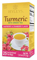 Hyleys Turmeric Green Tea - Green Tea with Turmeric Root - Raspberry & Cranberry Flavors - Herbal Tea Bags - 25 Individually Wrapped Tea Bags (12 Pack - 300 Tea Bags Total)