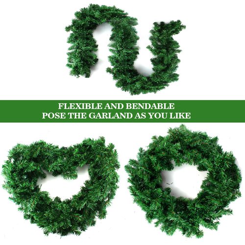 10FT Pre-lit Christmas Garland with 50 LED Lights, Battery Operated with Timer, Lush Artificial Xmas Greenery for Indoor & Outdoor Holiday Decoration, Green