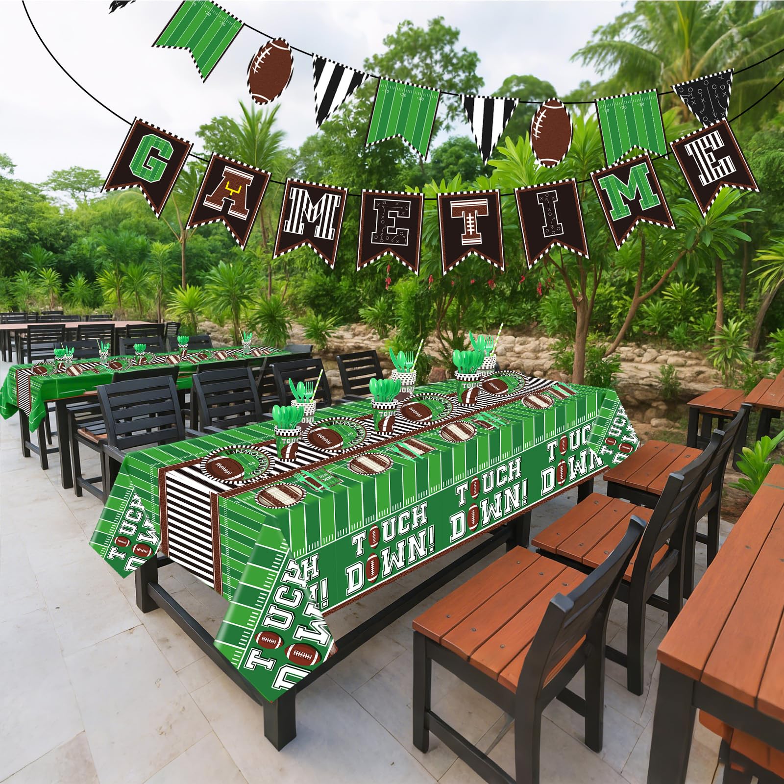 Zhehao 196 Pcs Football Birthday Party Decorations Serve 24 Guests Football Party Supplies Tableware Set Banner Tablecloth Plates Cups Cutlery Straws Napkins for Birthday Day Tailgate Decorations