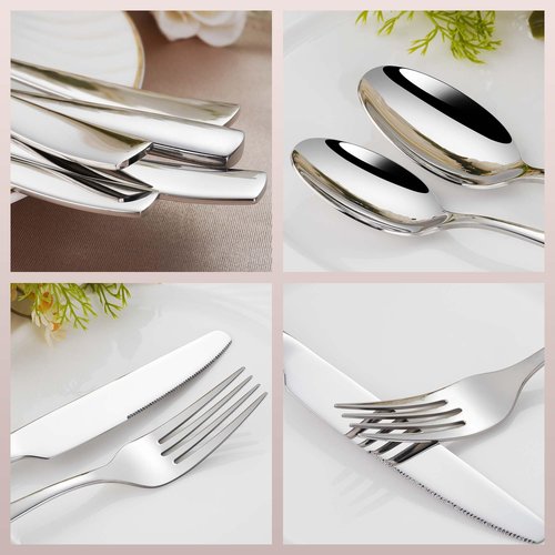 40-Piece 18/10 Stainless Steel Flatware Set for 8, Heavy Duty Silverware Set, Modern Weighted Silverware, Dishwasher Safe Knives Forks and Spoons Set