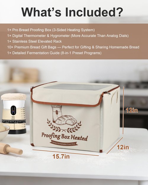 COCO BIRD Folding Bread Proofing Box with Window & Hygrometer, 55–133°F Precise Temp Control, 48H Timer, 5-Layer Insulation, Multi-Side Heating, Steel Rack & Bread Bags, for Sourdough, Yogurt & Pizza