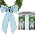 HunnmingRe Christmas Wreath Sash - 2 Pcs Blue & Green Block Print Burlap Bow | 24 x 16 Inch Indoor/Outdoor Decor