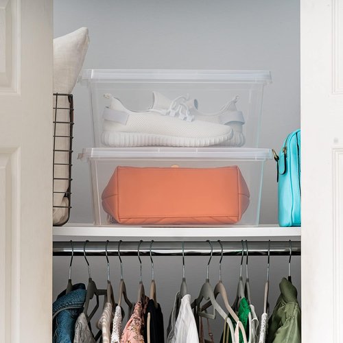 IRIS USA Storage Bins - 12-Pack Clear Stackable Shoe Boxes, 15 Quart, BPA-Free Plastic for Organizing Closets