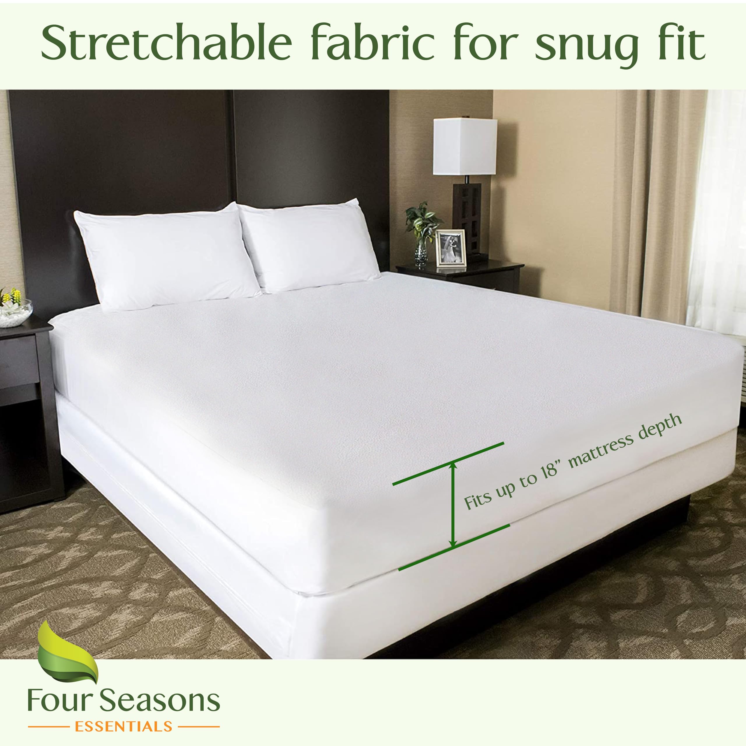 Four Seasons Essentials King Size Waterproof Mattress Protector - Cooling Viscose derived from Bamboo Fitted Sheet Mattress Cover - Quilted Jacquard Pad Protects from Dust Allergens