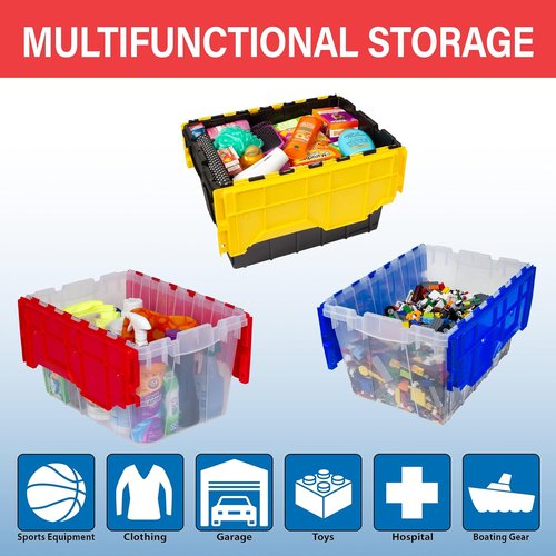 Akro-Mils KeepBox 18 Gallon Storage Container - Nesting & Stackable with Lid | Clear Tote for Garages & Closets - 3-Pack