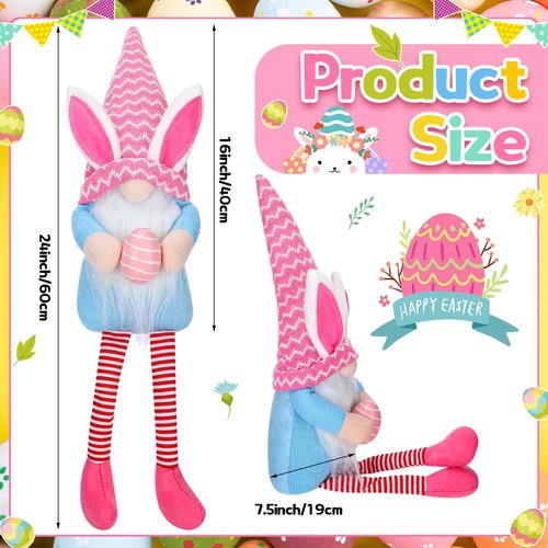 VitalCozy Easter Tree Topper 24 Inch Large Plush Gnomes Tree Ornaments Swedish Party Decoration Supplies with High Hat Legs Bunny Rabbits Ear for Home Fireplace Table Holidays Presents