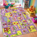 Capslpad Kid Rug for Playroom Purple Play Rug Traffic Road Car Play Mat 6.6x5.0 ft Educational Learning Area Rug Washable Kids Carpet for Children Girls Bedroom,Playroom,Nursery Room Decor
