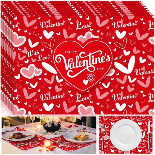 Noveread 100 Pcs Valentine's Day Placemats Red Heart Disposable Paper Place Mats 14.57 x 10.24 Inch Valentine Table Mats for Valentine's Day Party Decoration Dining Kitchen Anniversary Holiday