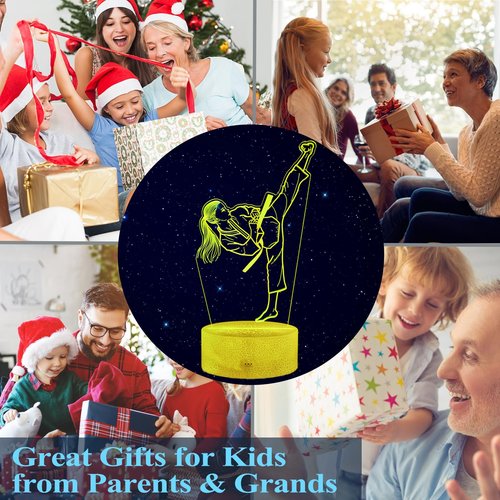 POSSHE Karate Girl Night Light, Karate Gifts, Taekwondo 3D Illusion Lamp with 16 Colors Changing, Timer, 4 Flash Modes and Dimmable, Kids Girls Room Decoration, Holiday Xmas Gifts