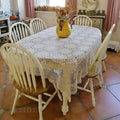 USTIDE Shabby Handmade Crochet Tablecloth Rectangle Romantic Table Cover White Lace Design Table Overlays Rectangular 51inchesx70inches