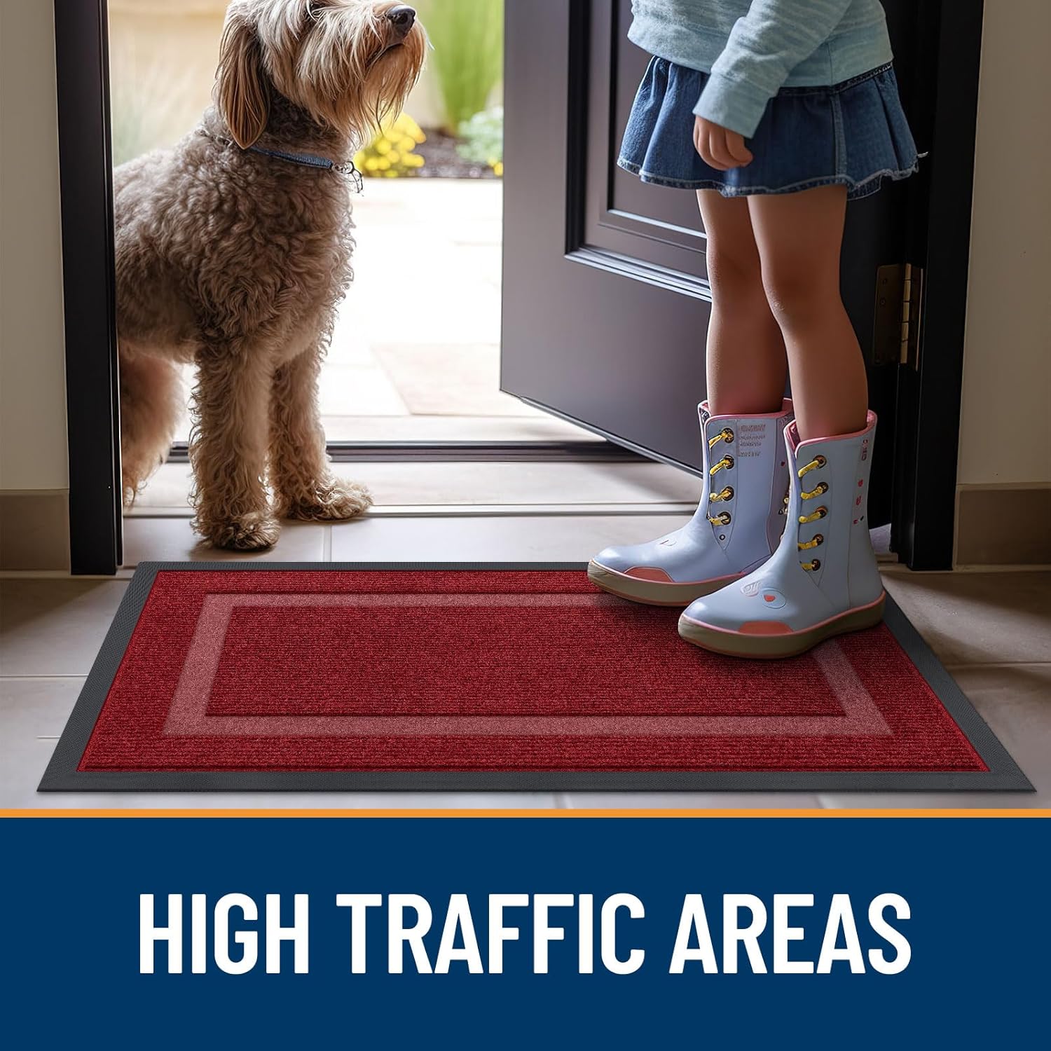 OLANLY Waterproof Front Door Mat - All-Season Indoor/Outdoor Doormat | Sturdy Natural Rubber, 59x35, Wine Red