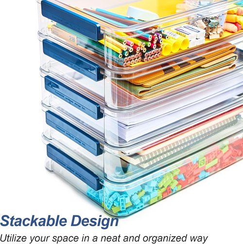 CATOOMUU Portable Plastic Project Case - 5.5qt Clear Stackable Storage Box for A4 Files & Crafts