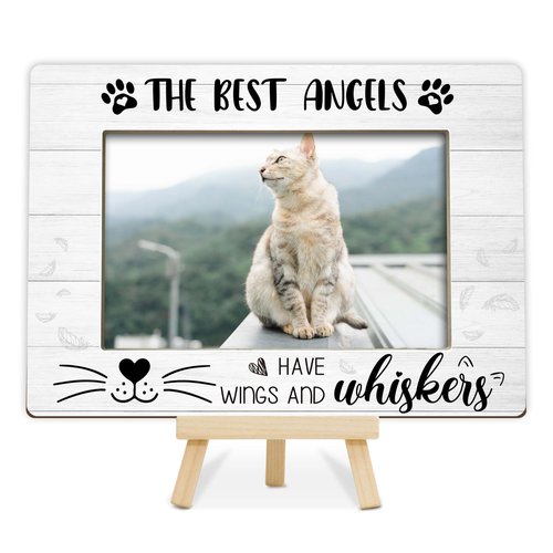 OXRUN Memorial Gifts for Loss of Cat, Pet Memorial Gifts Wooden Photo Frame with Easel, 4x6 Cat Loss Sympathy Frame for Tabletop Display Photo Insert - G01