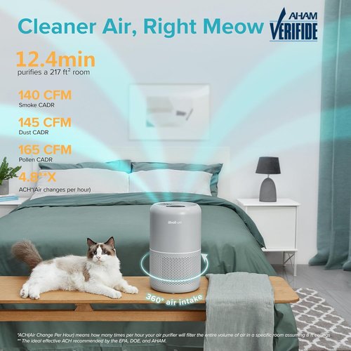 LEVOIT Air Purifier - HEPA Filter for Pets & Large Rooms | Efficient Odor & Dander Removal, Grey