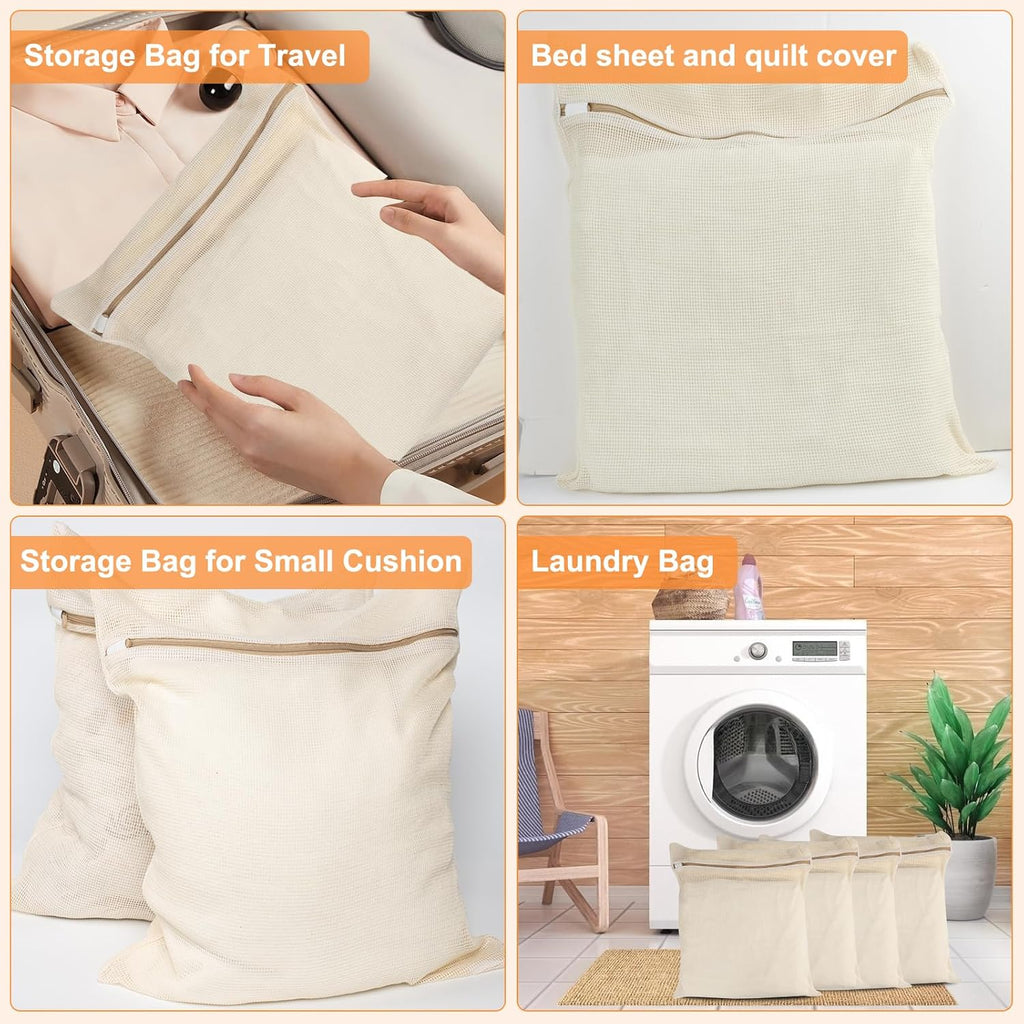 Skiennix 4-Piece Organic Cotton Mesh Laundry Bags - Durable, Breathable Design for Delicate Items
