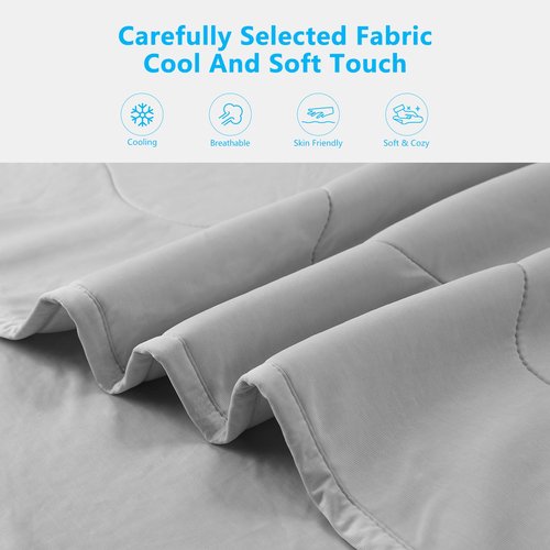 Cooling Comforter, Cooling Blanket Queen Size - Soft & Breathable All-Season Quilt for Bed, Sofa, or Travel, Machine Washable Queen Size Bedding (90"x90", Grey)