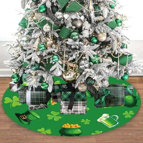 St Patricks Day Tree Skirt St Patricks Day Decorations 36" Reversible Shamrock Double Sided Print Mat for Trees St Patricks Day Decor Holiday Party Garden Indoor Home Decorations