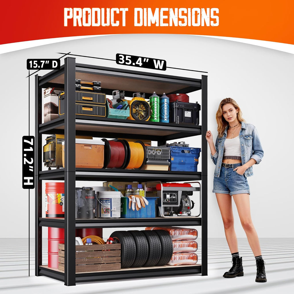 Regine Switzerland Heavy-Duty Garage Shelving Unit - 5-Tier Adjustable Metal Rack | 71"H x 35"W x 16"D, 2050LBS Capacity