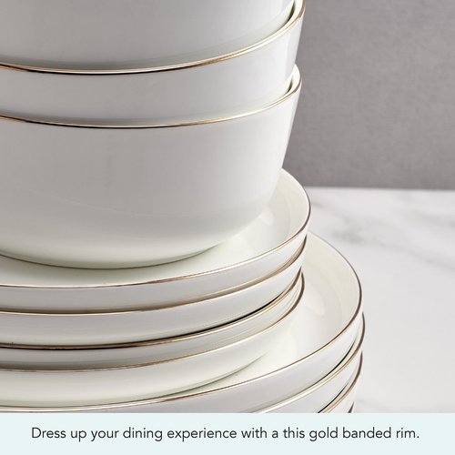 Mikasa Samantha Gold Bone China Chip Resistant 12 Piece Dinnerware Set, Servie for 4