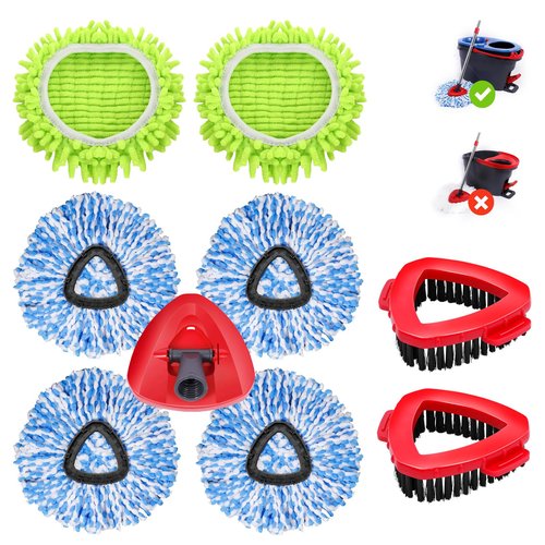 6 Pack Spin Mop Replacements Head Compatible for Oceda RinseClean 2-Tank System,Microfiber Spin Mop Refills Head,2 Mop Scrub Brush + 1 Mop Base + 6 Pack Cleaning Floor Mop Head
