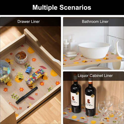 Cooyes Shelf Liner – Non-Slip Cabinet & Drawer Liner for Kitchen – Non-Adhesive Waterproof Shelf Paper with Modern Pattern – Durable EVA Cabinet Mat – Easy to Cut (Amber,11.8" W x 236" L)