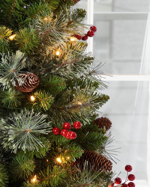 Amaoasis 3ft Pre-Lit Artificial Christmas Tree with 70 LED Lights Mini Xmas Trees, Cement Burlap Base Basin, for Home Tabletop, Green
