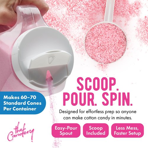 The Candery Cotton Candy Floss Sugar 32oz (2-Pack) Includes | Raspberry Blue and Strawberry | Plastic, Reusable Jars | Easy Pour Spout or Scoop | 2 LBS Jars
