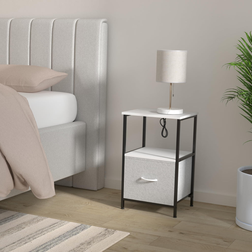 Innerjoin Nightstand with Charging Station USB A&C Ports, LED Nightstand with 2 Drawers & Storage Shelf, Bed Stand Side End Table for Bedroom Living Room Dorm, White