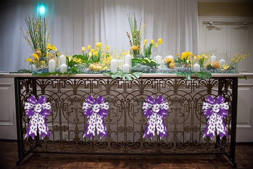 Threetols 2pcs Pancreatic Cancer Awareness Wreath Bows, Alzheimer's Disease Awareness Bows for Wreath Purple Bows for Front Door, Purple Tree Bows for Pancreatic Cancer Survivor Party Supply