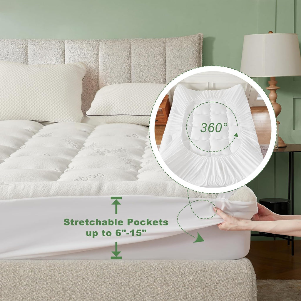 BEDLORE Twin Mattress Topper - Soft Bamboo Viscose Pillow Top for 6-15 Inch Mattresses | Breathable Comfort & Back Pain Relief