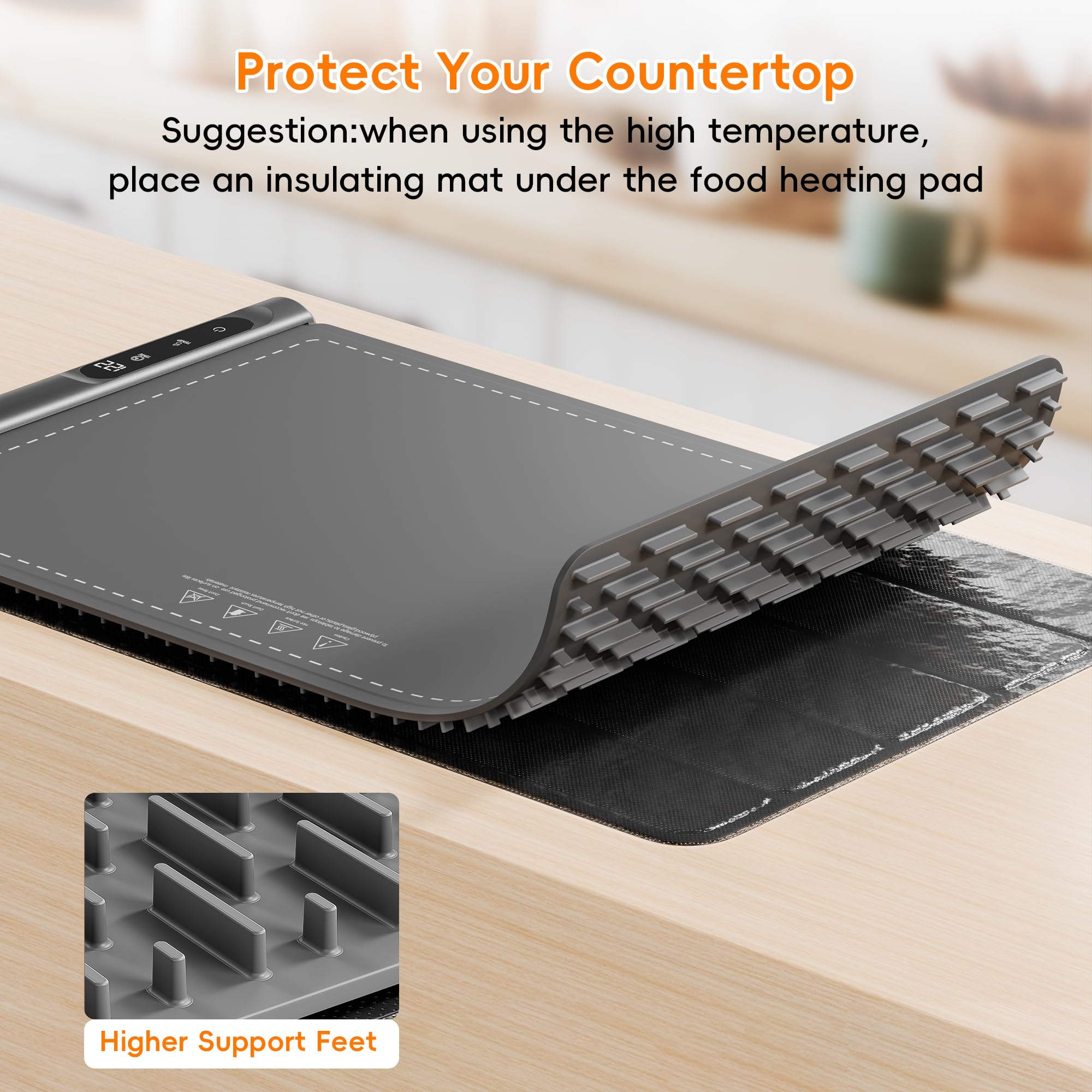 Newise Warming Mat for Food - Graphene Rapid Heating Food Warmers for Countertop, Portable Electric Warming Tray with 6 Temperature Levels, Kitchen Practical Gifts for Mom Wife, Gray