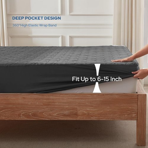 BEDLORE Waterproof Mattress Protector - Soft, Dirt-Proof Full Size Pad for 6"-15" Depth | Gray (Pack of 2)