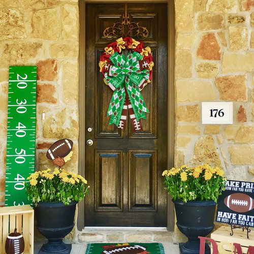 Montekin Large Football Bows for Wreath 20x11 Inch, 2 Pack Pre-Tied Wired Burlap Ribbon, Decorative Tree Topper Bow for Front Door Sports Party Indoor Outdoor Decoration (Green)