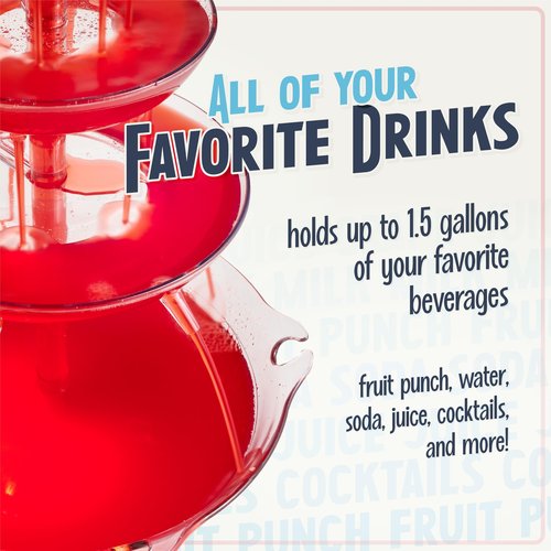 Nostalgia LPF230 3-Tier Lighted Party Fountain, Holds 1.5 Gallons, LED Lighted Base, Includes 8 Reusable Cups