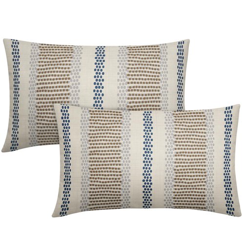 Brown Blue Pillow Covers 12x20 Set of 2 Gray Grey Dot Print Striped Lumbar Rectangle Decorative Outdoor Pillowcases Boho Rustic Farmhouse Decorative Throw Cushion Case Decor for Couch Sofa Bed