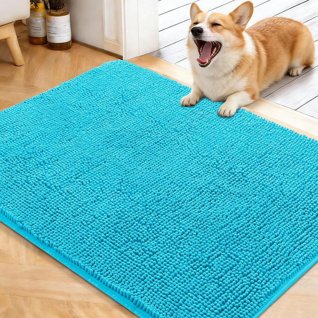 OLANLY Dog Door Mat - Absorbent Non-Slip Washable Doormat for Muddy Paws | 40x32 Aqua Blue