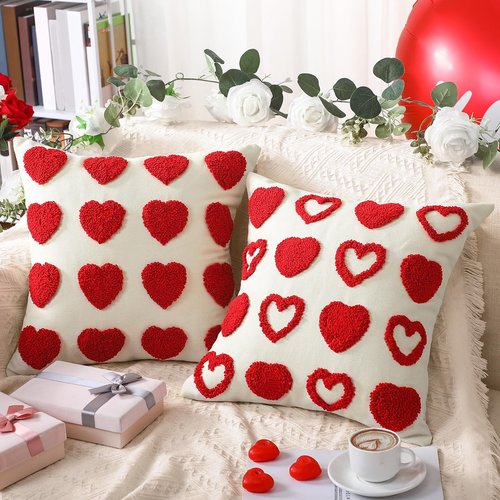 Mixweer 2 Pcs Valentines Day Throw Pillow Covers 18 x 18 Inch Love Heart Decorative Pillow Covers Soft Plush Faux Fur Valentines Cushion Pillowcase for Valentine‘s Day Couch Sofa Home Decor Gift(Red)