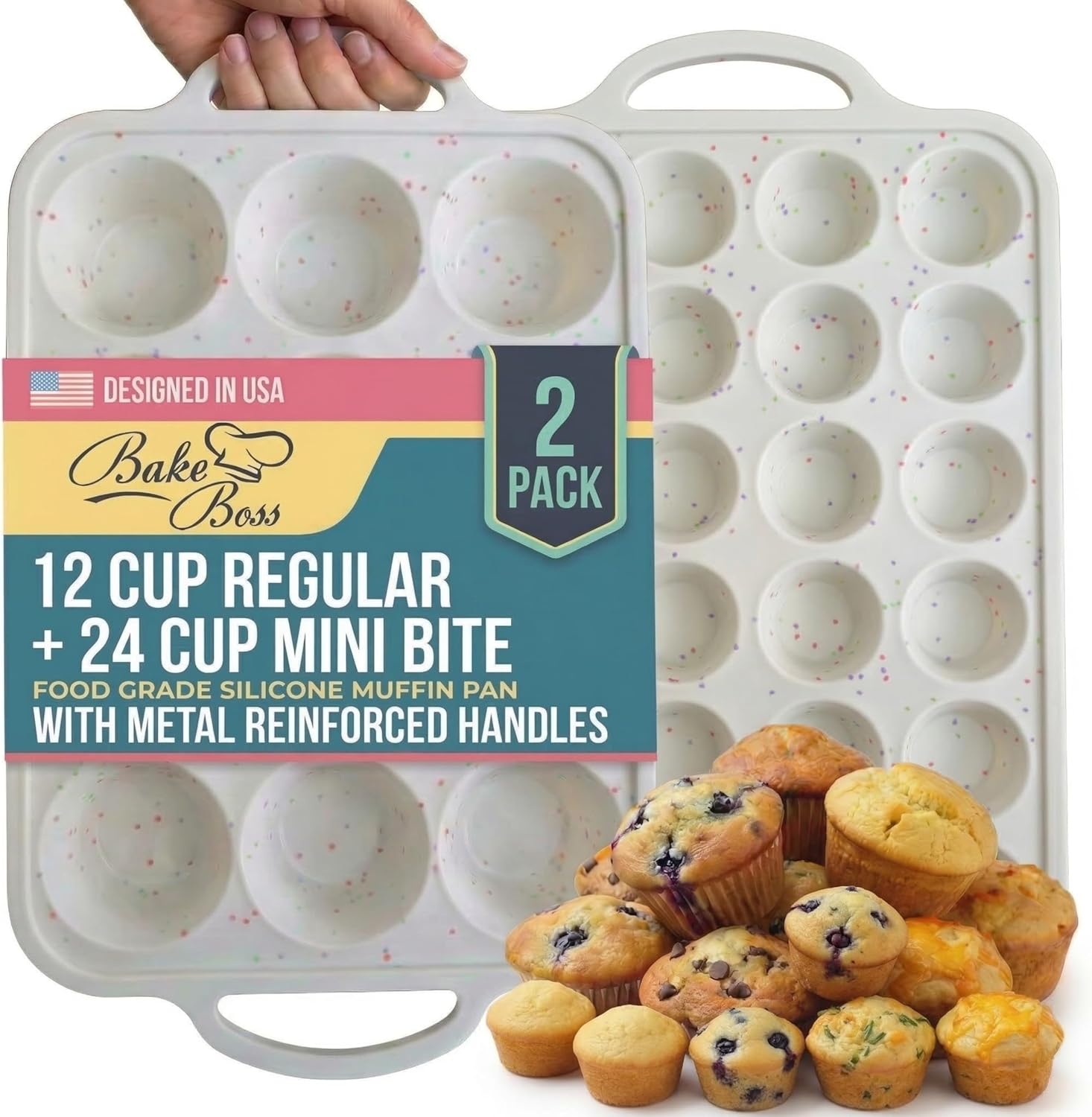 Skiennix Silicone Muffin Pan Set - 2-Pack Regular 12-Cup & Mini 24-Cup | Nonstick, BPA-Free, Dishwasher-Safe, Cream