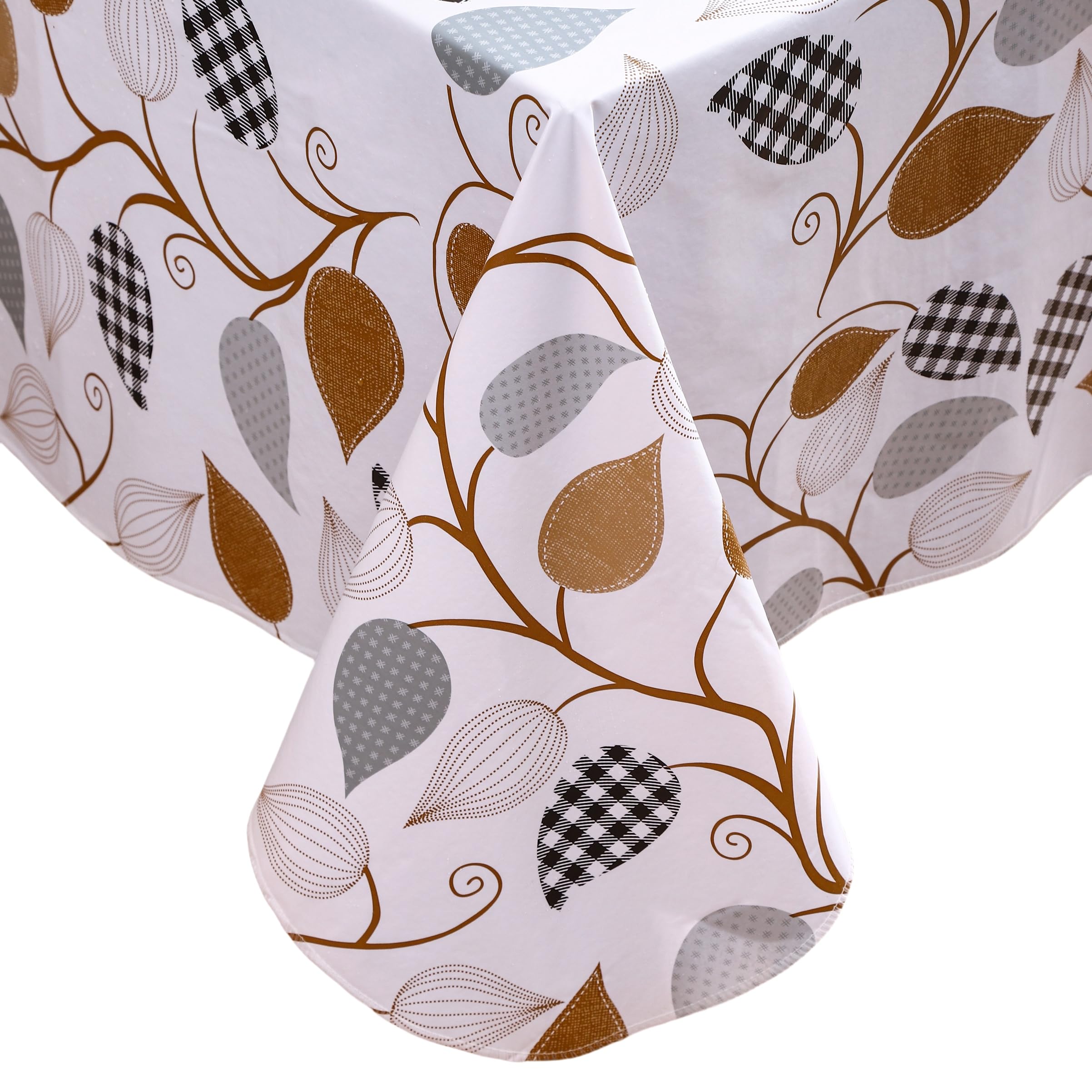 HRNJJYP Heavy Duty Vinyl Tablecloth with Flannel Backing Waterproof Oil-Proof Plastic Table Cloth Stain-Resistant Wipeable Rectangle or Square Table Cover for Dining, Camping (Leaves, 52X70 Inch)